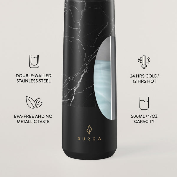 Marble Water Bottle Insulated Stainless Steel Water Bottle Black