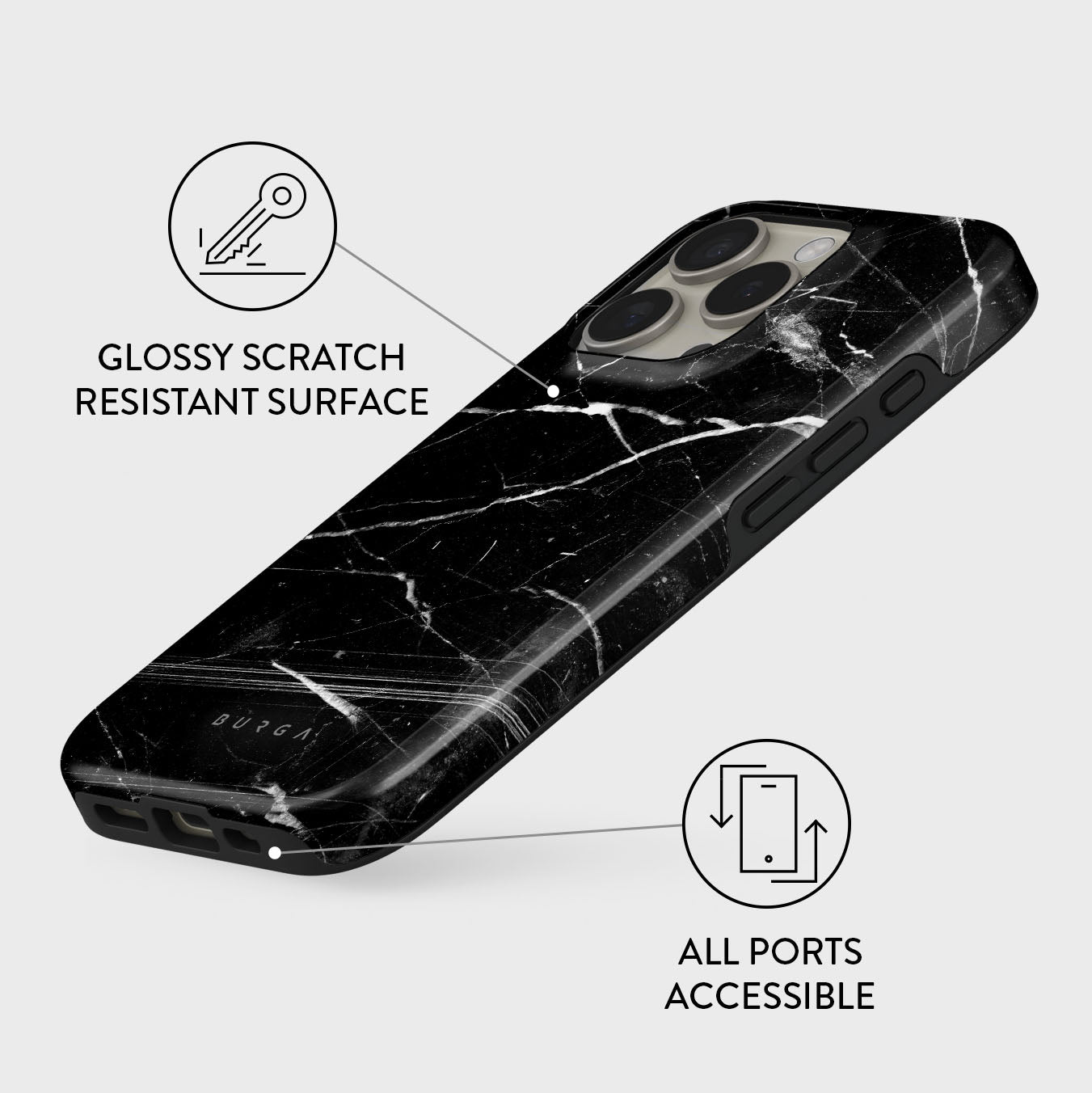 Noir Origin - Black Marble iPhone 16 Pro Case | BURGA