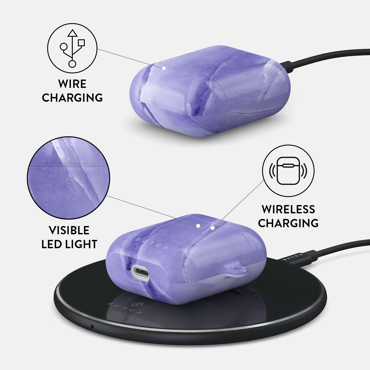 AirPods ラベンダーのケース付き Lavender AirPods Pro 3 Wireless MagSafe Case & Cover | ESR Orbit